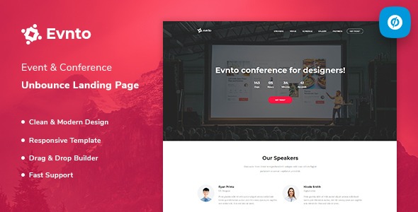 Evnto - Event & Conference Unbounce Landing Page Template