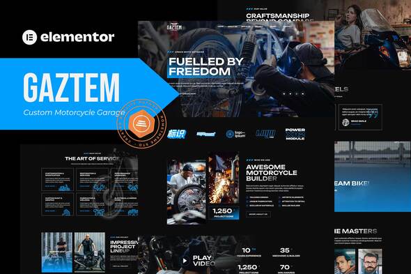 Gaztem - Custom Motorcycle Garage Elementor Template Kit