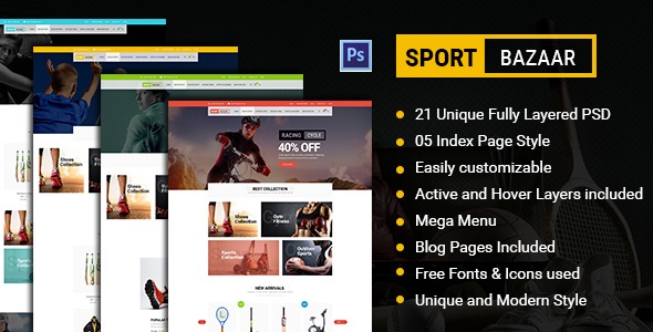 Sports Bazaar - Sports Ecommerce PSD Template