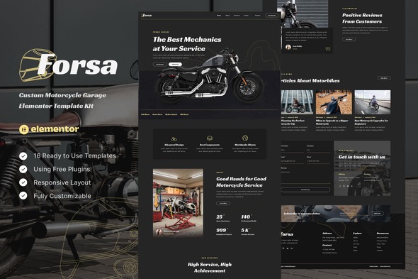 Forsa - Custom Motorcycle Garage Elementor Template Kit