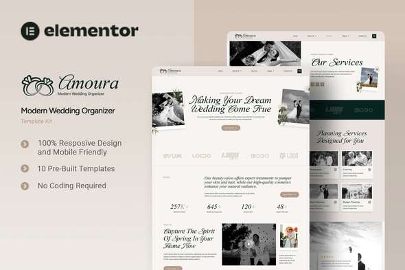 Amoura - Modern Wedding Organizer Elementor Template Kit