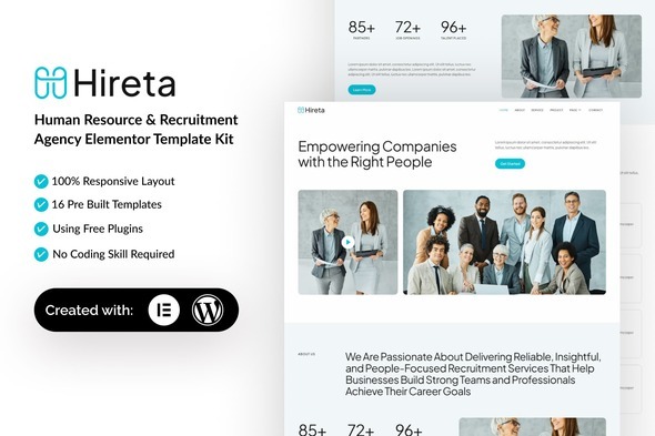 Hireta - Human Resource & Recruitment Agency Elementor Template Kit