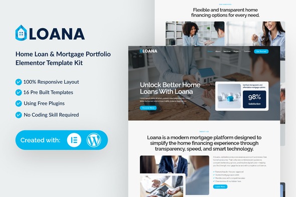 Loana - Home Loan & Mortgage Elementor Template Kit