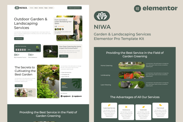 Niwa - Garden & Landscaping Services Elementor Pro Template Kit