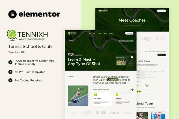 Tennixh - Tennis School & Club Elementor Template Kit