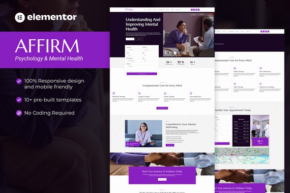 Affirm - Psychology & Mental Health Elementor Pro Template Kit