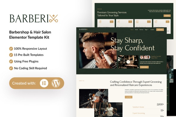 Barberix - Barbershop & Hair Salon Elementor Template Kit